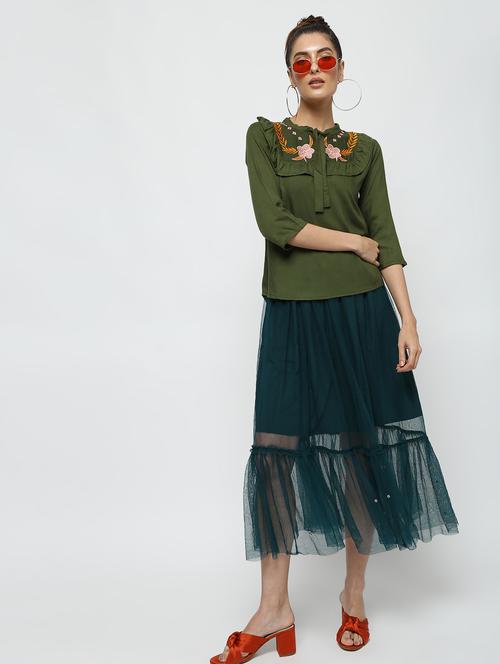 tie up neck embroidered top - 16336458 - Very Small Image - 1