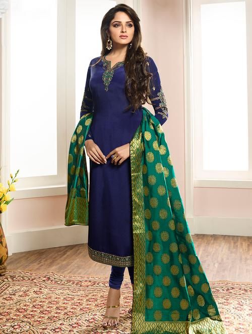 embroidered unstitched churidaar suit - 16336594 - Very Small Image - 1