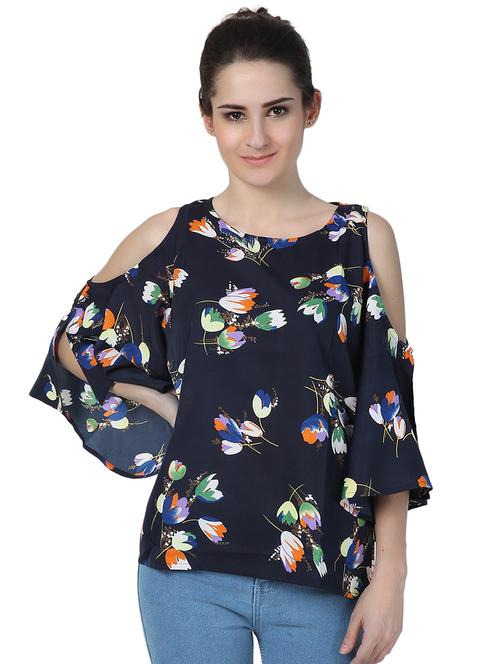 cold shoulder slit sleeved floral top - 16336690 - Very Small Image - 1