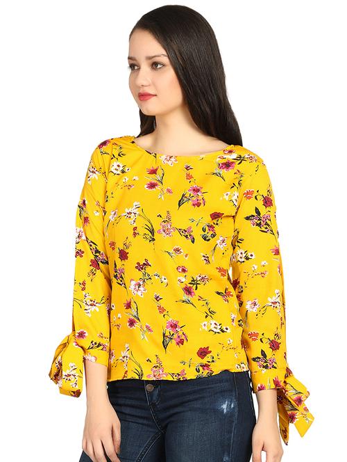 slit sleeved knot detail floral top - 16336693 - Very Small Image - 1