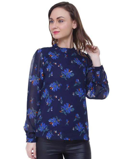keyhole back puff sleeved floral top - 16336695 - Very Small Image - 1