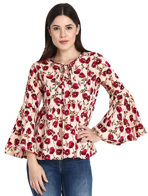 tie knot bell sleeved floral top - 16336705 - Very Small Image - 1