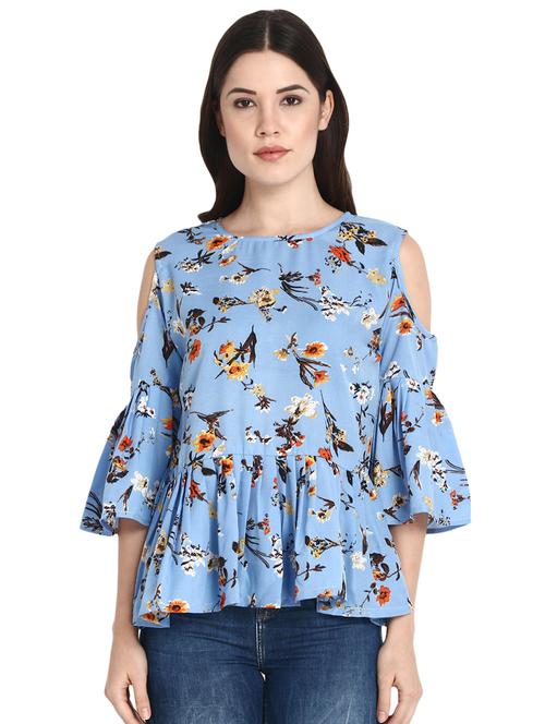 cold shoulder pleat detail floral top - 16336708 - Very Small Image - 1