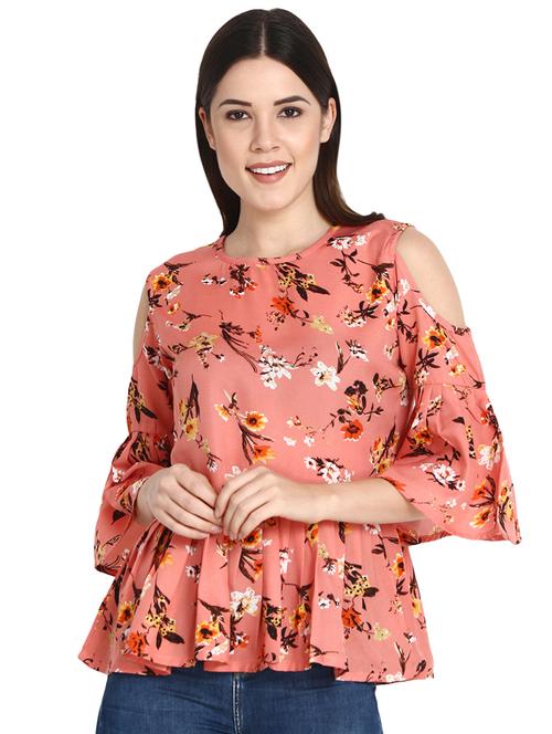 cold shoulder pleat detail floral top - 16336710 - Very Small Image - 1