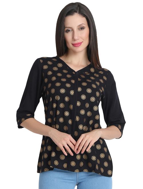 v-neck golden print top - 16336711 - Very Small Image - 1