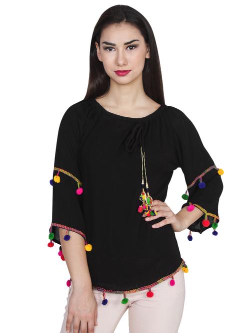 tie knot pom-pom detail solid top - 16336716 - Very Small Image - 1