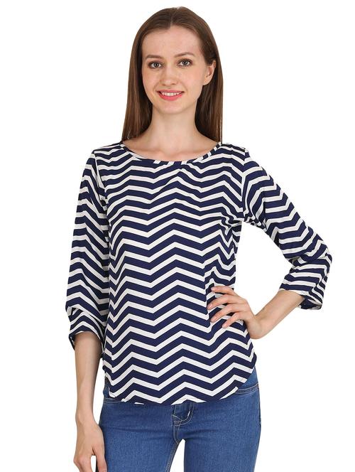 chevron print round neck top - 16336721 - Very Small Image - 1