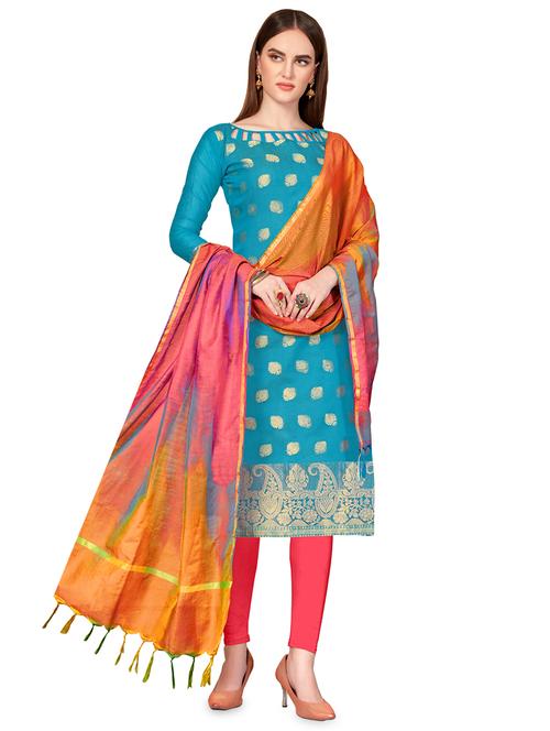 zari motifs unstitched churidaar suit - 16337057 - Very Small Image - 1