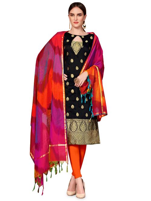 zari motifs unstitched churidaar suit - 16337062 - Very Small Image - 1
