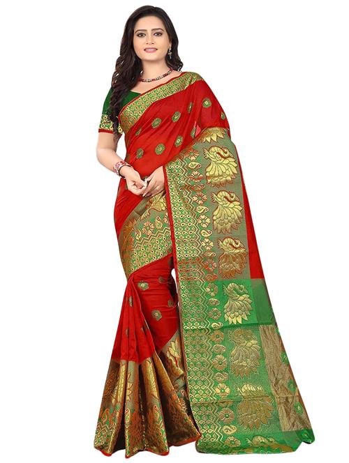 floral zari motif woven saree with blouse - 16337323 - Very Small Image - 1