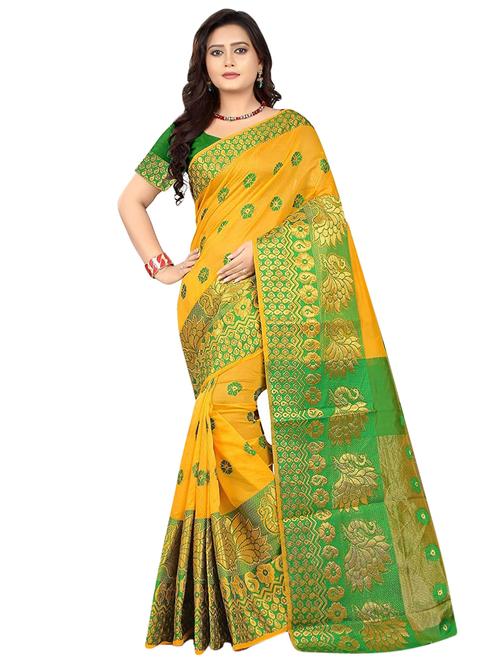 floral zari motif woven saree with blouse - 16337324 - Very Small Image - 1