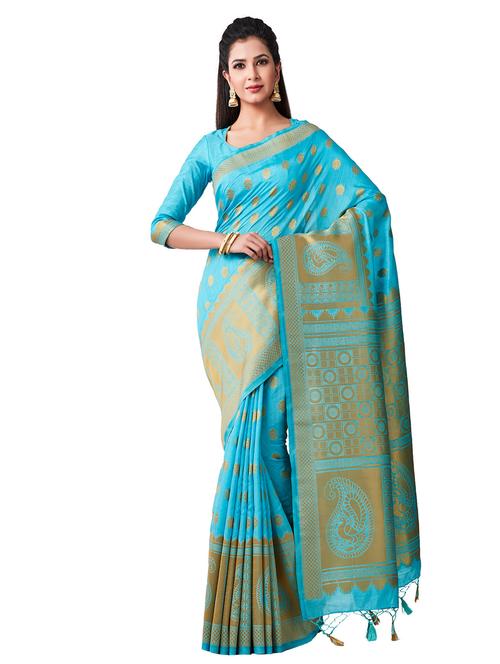 turquoise art silk kanjivaram saree - 16338083 - Very Small Image - 1