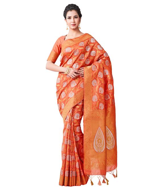 floral kanjivaram saree with blouse - 16338129 - Very Small Image - 1