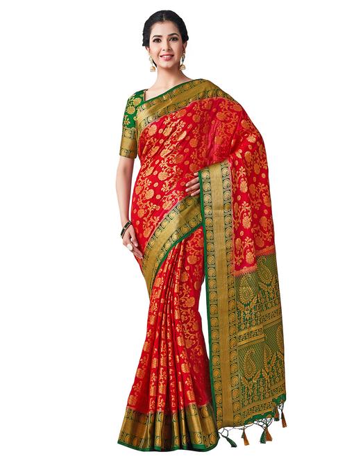 floral kanjivaram saree with blouse - 16338140 - Very Small Image - 1