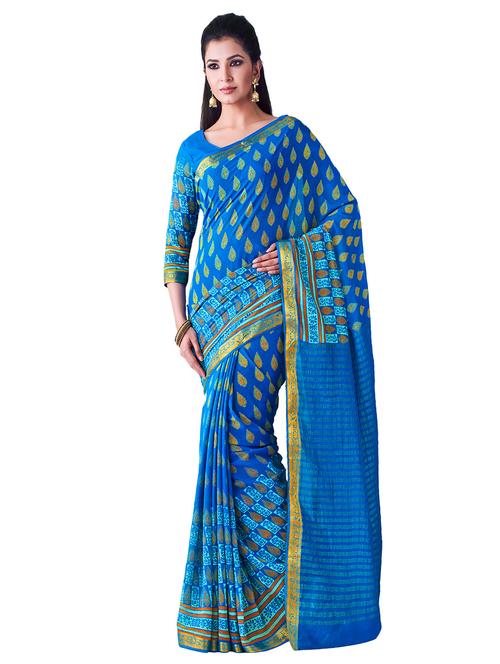 printed ikat saree with blouse - 16338447 - Very Small Image - 1