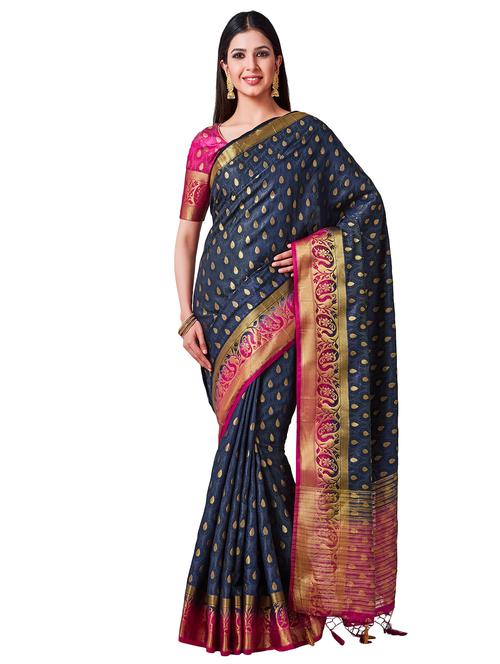 printed kanjivaram saree with blouse - 16338462 - Very Small Image - 1