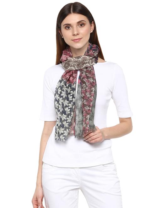 frayed hem floral wool stole - 16338468 - Very Small Image - 1