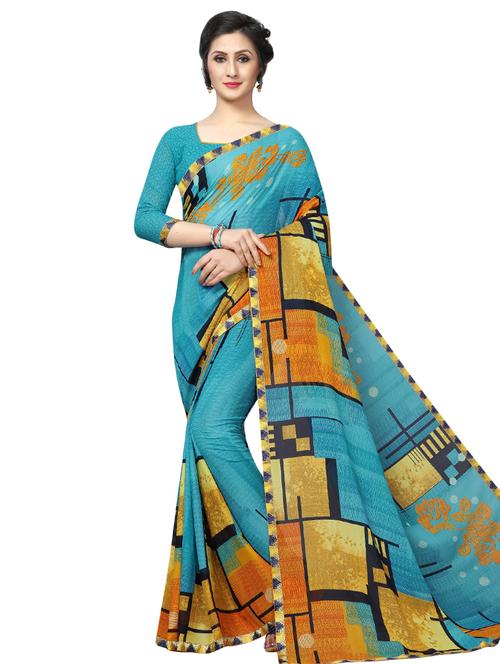 geometrical printed saree with blouse - 16338555 - Very Small Image - 1