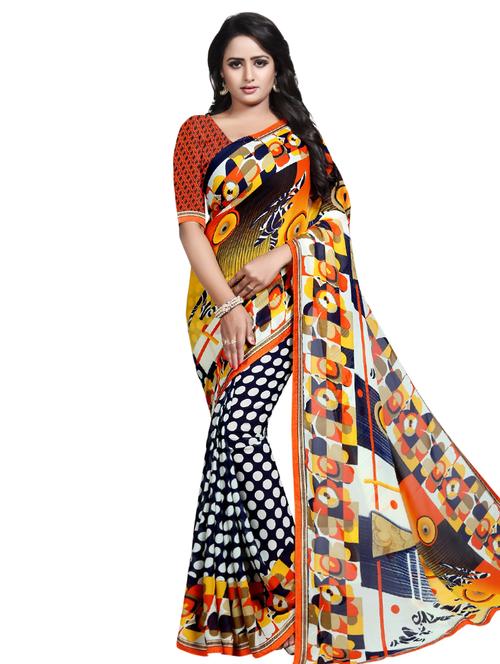 polka dots printed saree with blouse - 16338559 - Very Small Image - 1