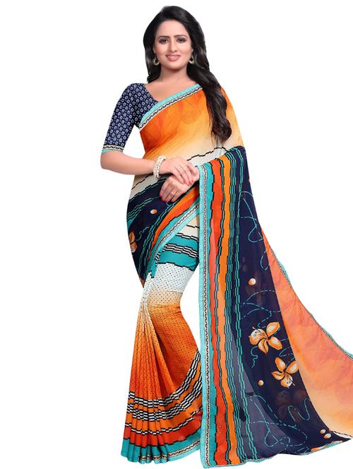 floral printed saree with blouse - 16338562 - Very Small Image - 1
