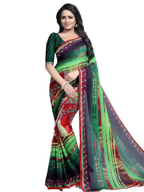 floral printed saree with blouse - 16338563 - Very Small Image - 1