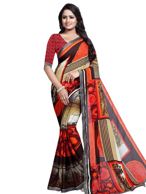 geometrical printed saree with blouse - 16338566 - Very Small Image - 1