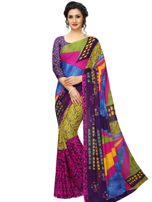geometrical printed saree with blouse - 16338570 - Very Small Image - 1