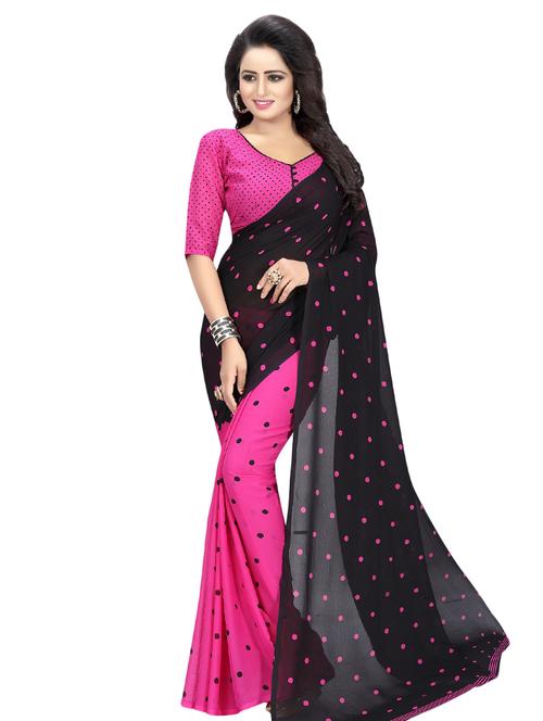 polka dots printed half & half saree with blouse - 16338577 - Very Small Image - 1