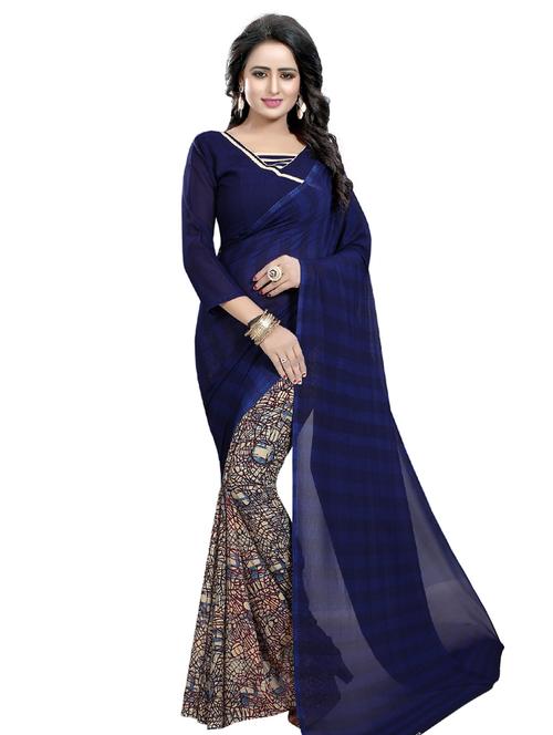 abstract printed half & half saree with blouse - 16338583 - Very Small Image - 1