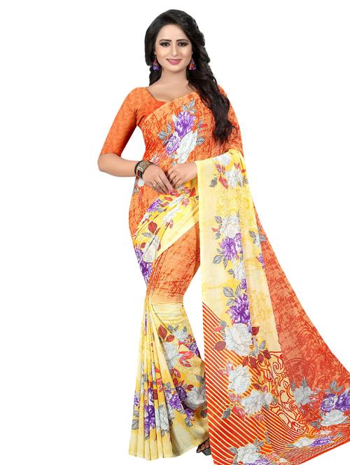 floral printed saree with blouse - 16338586 - Very Small Image - 1