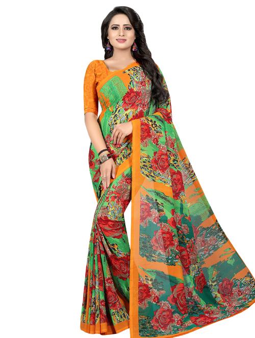floral printed saree with blouse - 16338588 - Very Small Image - 1