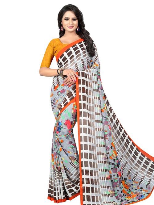 checkered printed saree with blouse - 16338596 - Very Small Image - 1