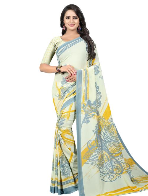 ethnic motifs printed saree with blouse - 16338605 - Very Small Image - 1