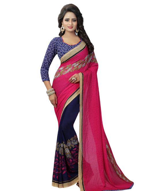 floral printed half & half saree with blouse - 16338627 - Very Small Image - 1