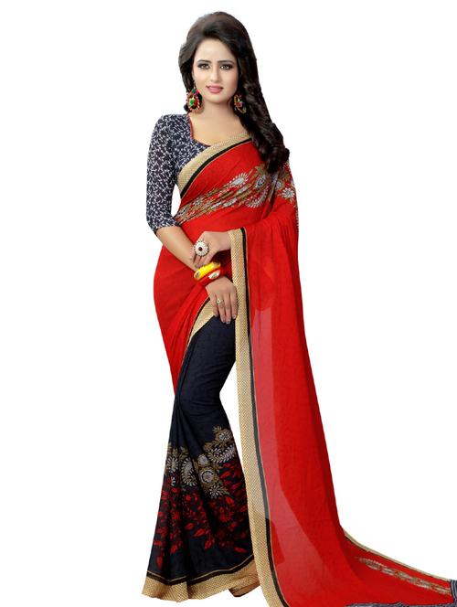 floral printed half & half saree with blouse - 16338628 - Very Small Image - 1