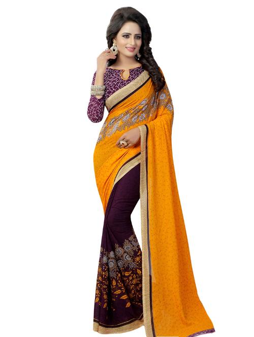 floral printed half & half saree with blouse - 16338629 - Very Small Image - 1