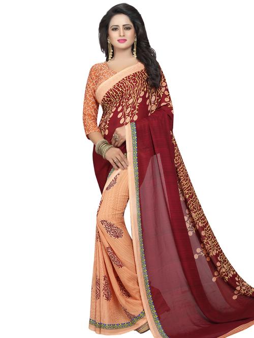 floral printed half & half saree with blouse - 16338632 - Very Small Image - 1