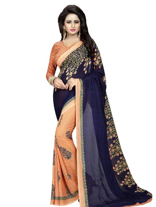 floral printed half & half saree with blouse - 16338633 - Very Small Image - 1