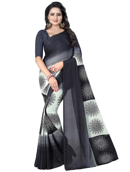 ethnic motifs printed saree with blouse - 16338636 - Very Small Image - 1