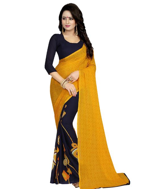 geometrical printed half & half saree with blouse - 16338643 - Very Small Image - 1