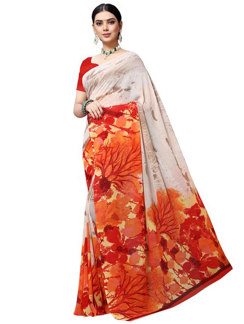 floral printed saree with blouse - 16339080 - Very Small Image - 1