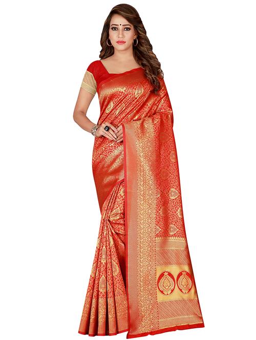 floral zari motif banarasi saree with blouse - 16339364 - Very Small Image - 1