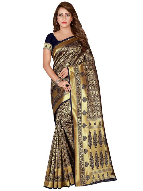 floral zari motif banarasi saree with blouse - 16339366 - Very Small Image - 1
