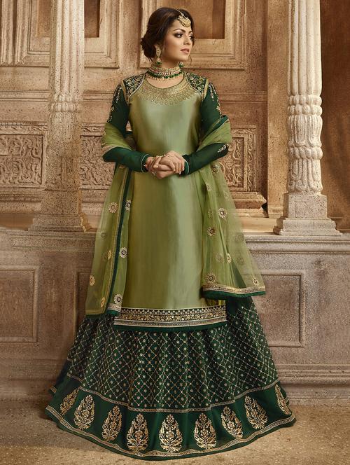 embroidered semi-stitched kurta skirt suit - 16340899 - Very Small Image - 1