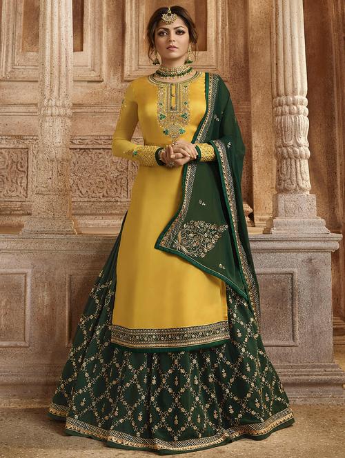 embroidered semi-stitched kurta skirt suit - 16340902 - Very Small Image - 1