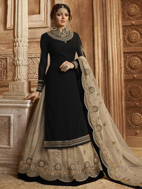 embroidered semi-stitched kurta skirt suit - 16340905 - Very Small Image - 1