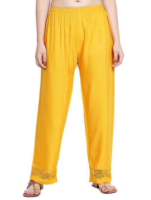 mustard solid flared palazzo - 16341424 - Very Small Image - 1