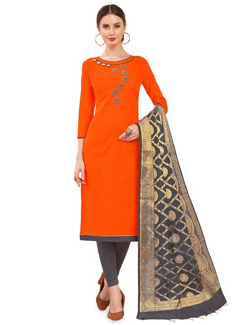 embroidered unstitched churidaar suit - 16341472 - Very Small Image - 1