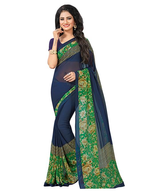 floral printed saree with blouse - 16341656 - Very Small Image - 1