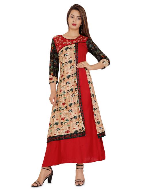 embroidered layered kurta - 16341673 - Very Small Image - 1